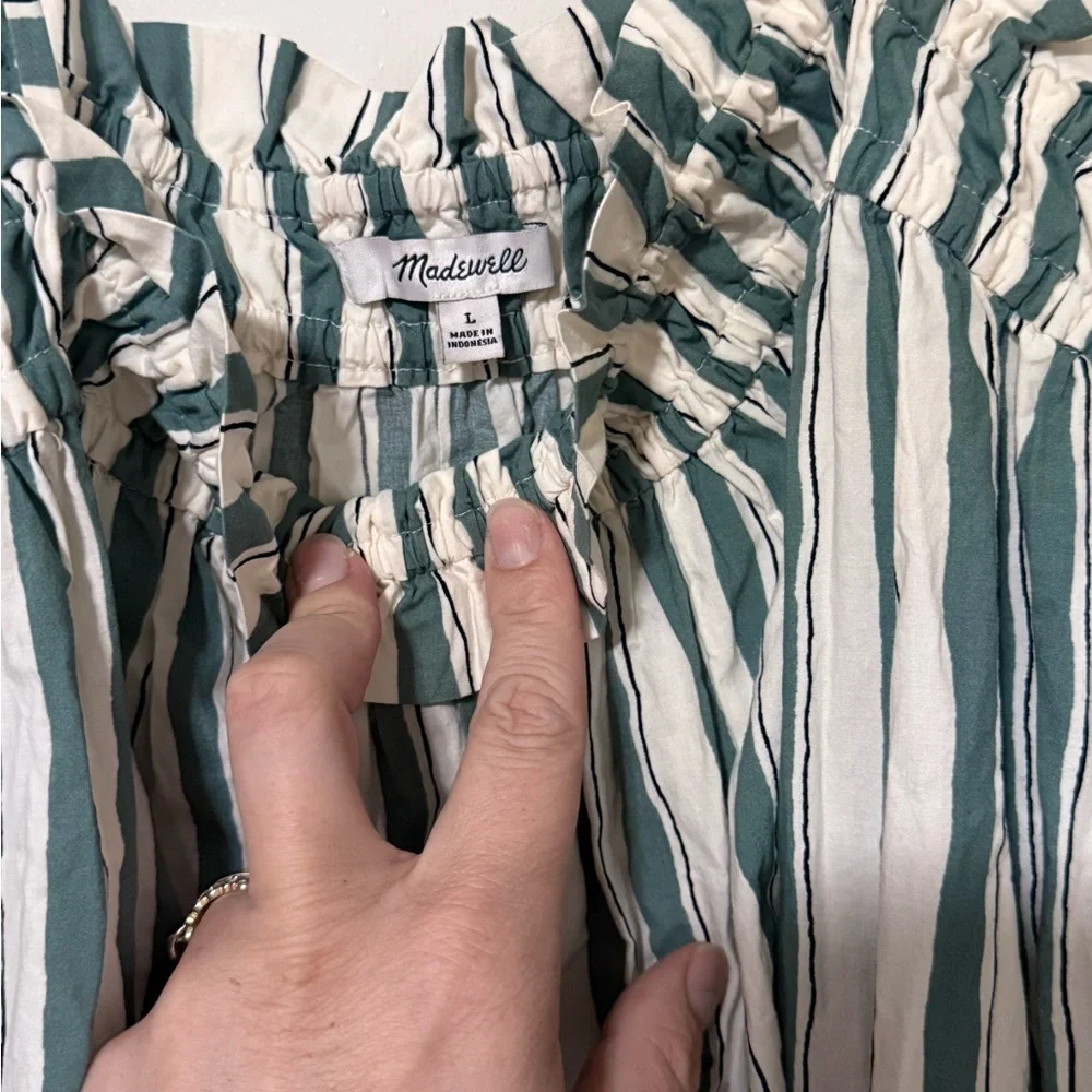 Madewell Green and White Striped Smocked Maxi Skirt - Picture 3 of 4